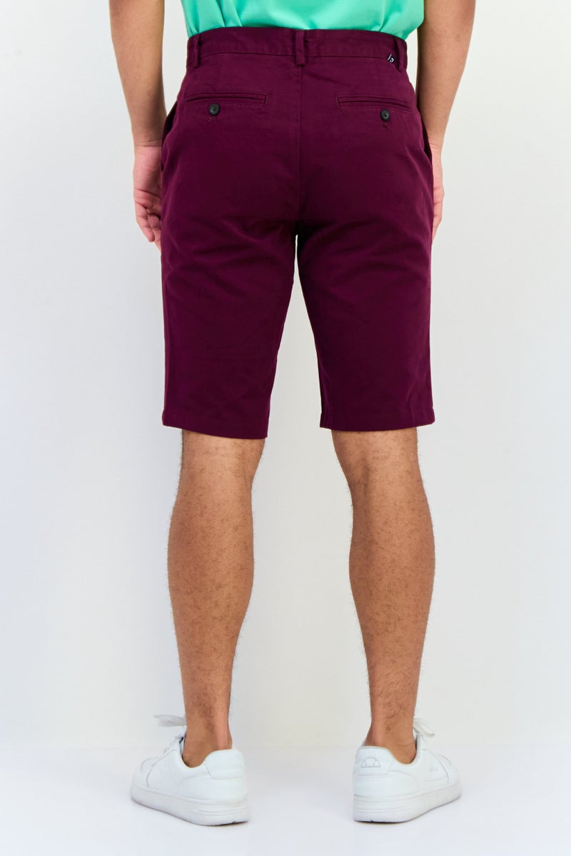 Chaps Men Custom Fit Textured Chino Shorts, Dark Maroon - Image 3