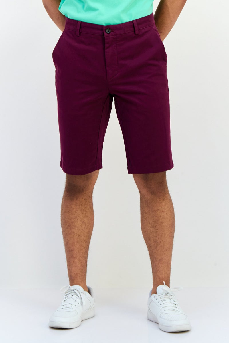 Chaps Men Custom Fit Textured Chino Shorts, Dark Maroon - Image 1