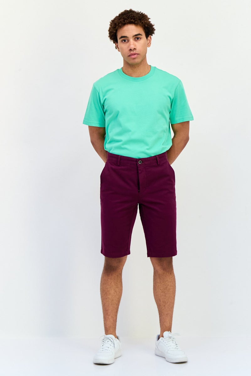 Chaps Men Custom Fit Textured Chino Shorts, Dark Maroon - Image 4