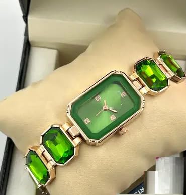 OBLETTER Women's Crystal Bracelet Watch - Octagon Face Gold-Tone Luxury Dress Watch with Colorful Gemstones - Elegant Quartz Timepiece for Ladies - Green - Image 4