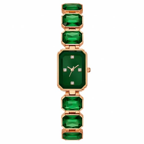 OBLETTER Women's Crystal Bracelet Watch - Octagon Face Gold-Tone Luxury Dress Watch with Colorful Gemstones - Elegant Quartz Timepiece for Ladies - Green - Image 1