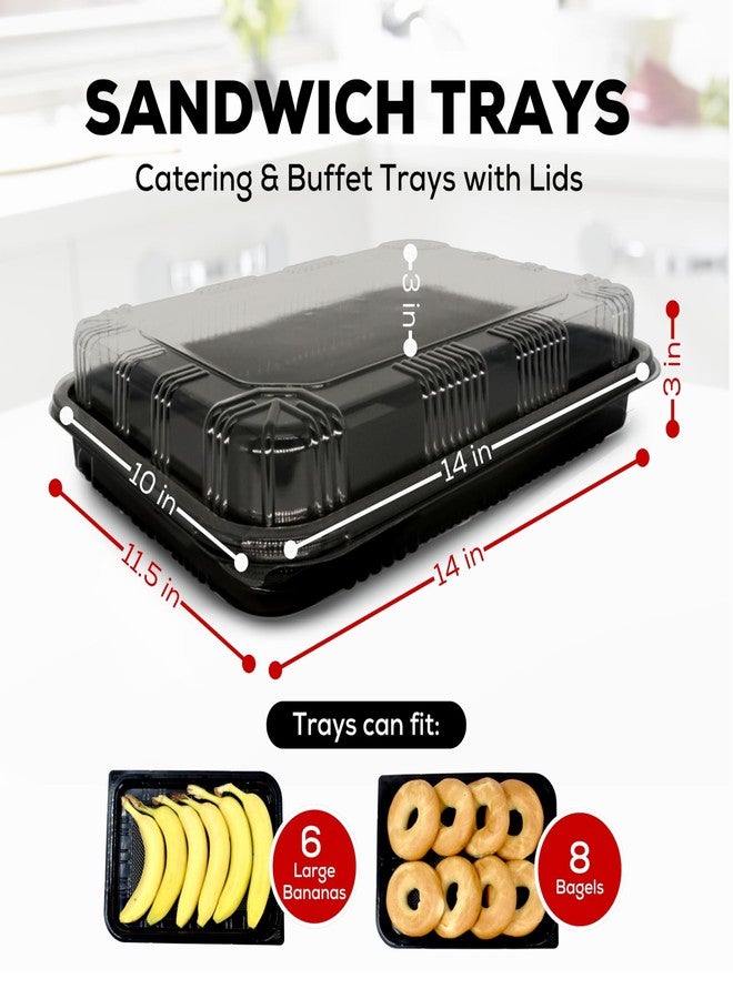 ebake 6 Pack Catering Trays with Lids - 13" Serving Tray with Lid, Heavy Duty Recyclable Plastic Party Platters for Catering, Buffet, Picnics & Events - Food Trays with Clear Lid (13.39 × 9.84 × 2.95 inch) - Image 2