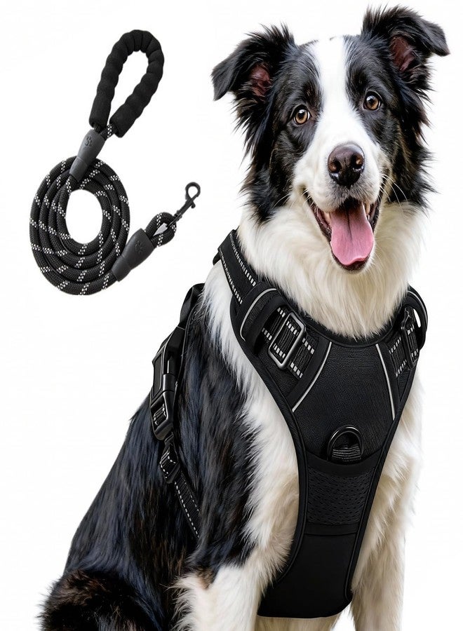 Karsaer Dog Harness No Pull with 2 Leash Clips,Escape-Proof, Adjustable Reflective No Choke Pet Vest, Medium & Large Dogs, Padded Training & Walking Harness with Free Leash Black G9002 - Image 1