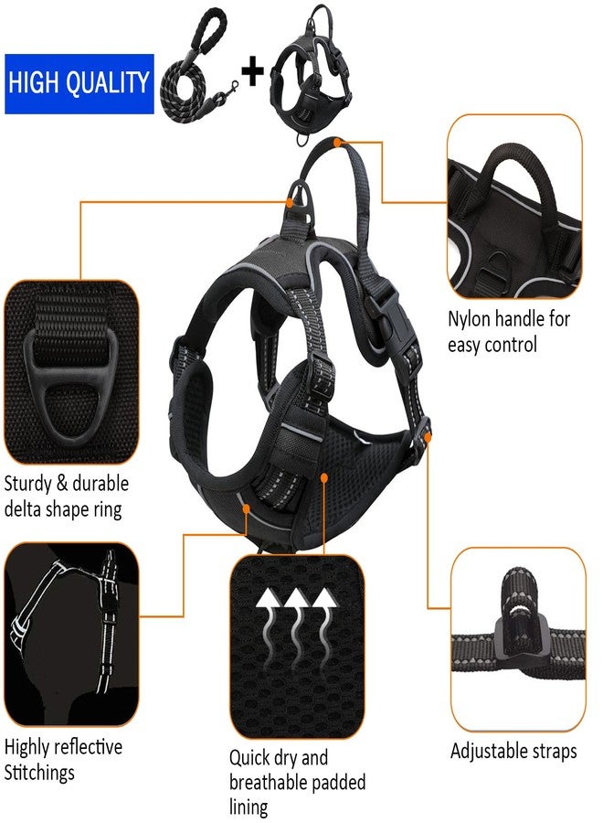 Karsaer Dog Harness No Pull with 2 Leash Clips,Escape-Proof, Adjustable Reflective No Choke Pet Vest, Medium & Large Dogs, Padded Training & Walking Harness with Free Leash Black G9002 - Image 3