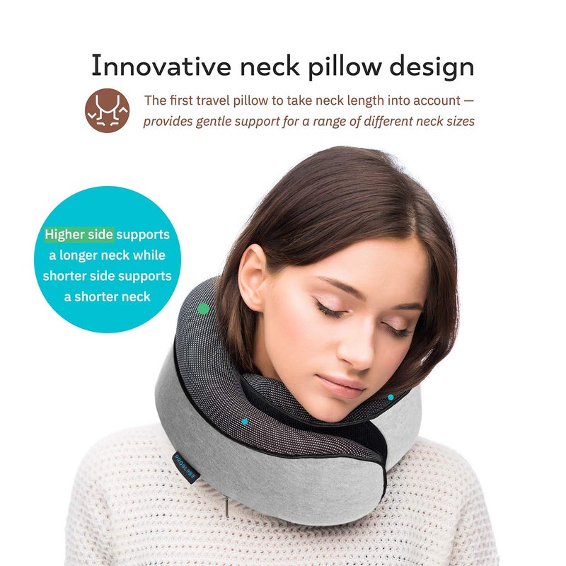 Proglobe Travel Neck Pillows for Airplanes, Sleeping Essentials for Long haul Flights, 360Â° Head Support, Car and Airplane Kit with 3D Contoured Eye Mask, Earplugs and Luxury Mesh Bag (Adult, Grey) - Image 3