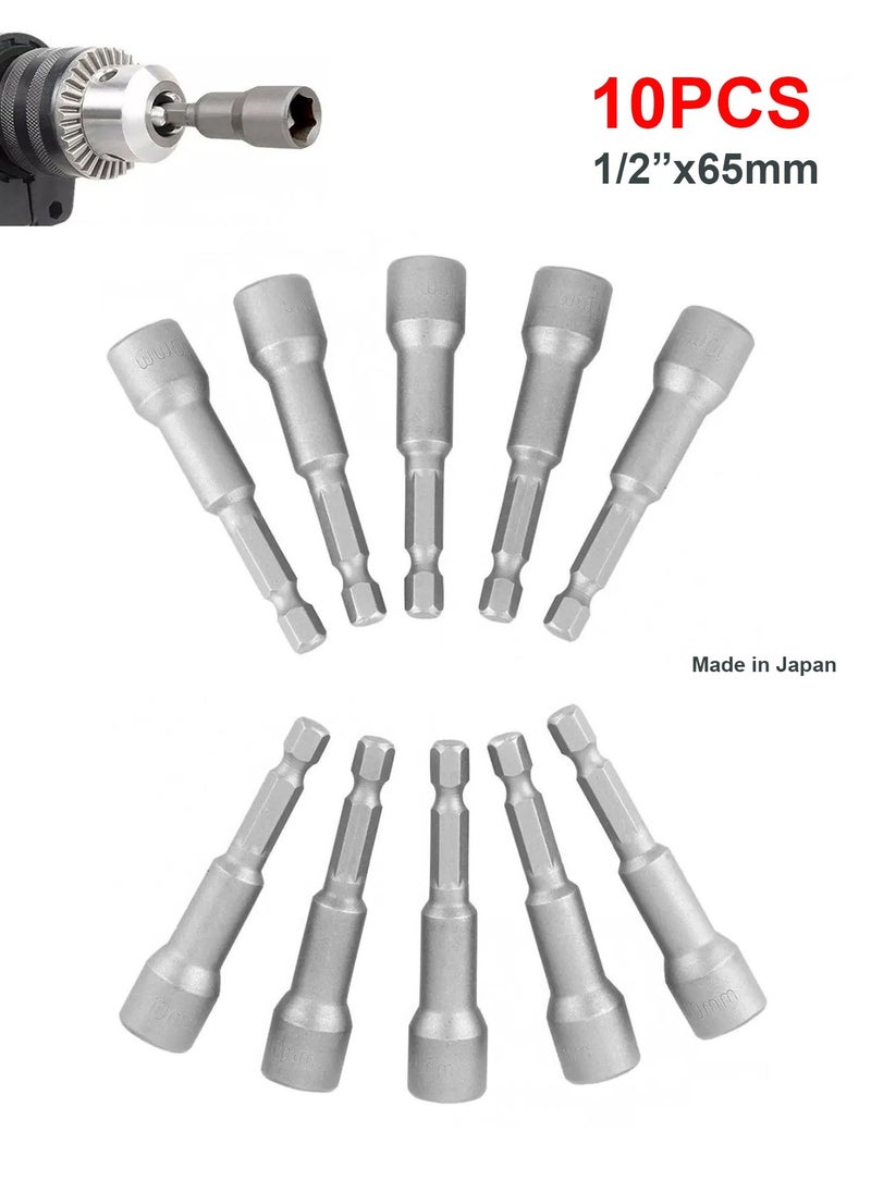 Hero - Hex Magnetic Power Socket Adapter Drill Bit Nut Driver Set 1/2X65 mm Hex for Power Tools10 Piece - Image 1