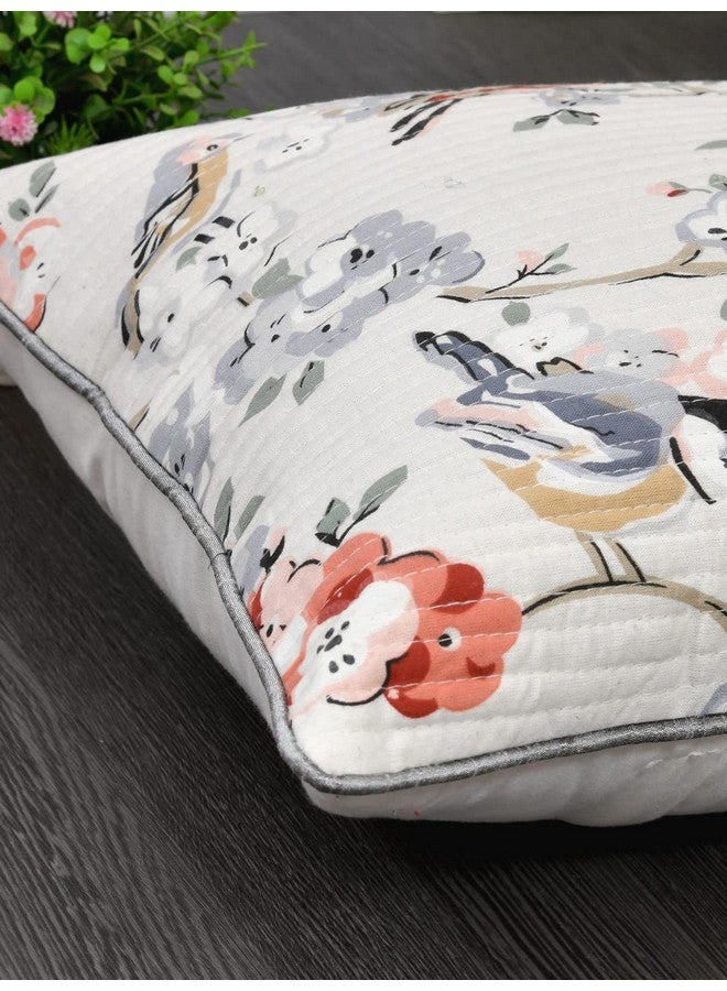 Clasiko Cushion Covers Set Of 5 White & Grey With Quilting; Cotton 250 TC Fabric; 22X22 Inches; Color Fastness Guarantee 16471 - Image 5