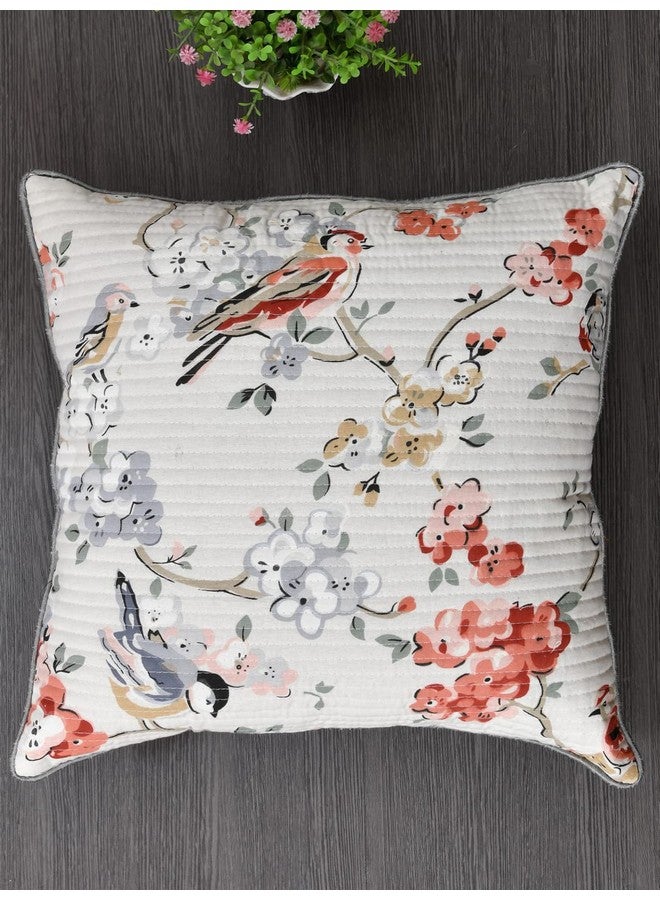 Clasiko Cushion Covers Set Of 5 White & Grey With Quilting; Cotton 250 TC Fabric; 22X22 Inches; Color Fastness Guarantee 16471 - Image 4