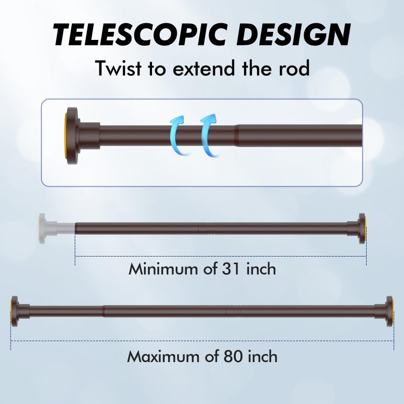 Ycinadou Bronze Shower Curtain Rod Tension 30 to 80 Inch,1 Inch Diameter Adjustable Tension Curtain Rod No Drilling,Shower Rods for Bathroom,No Rust - Image 5