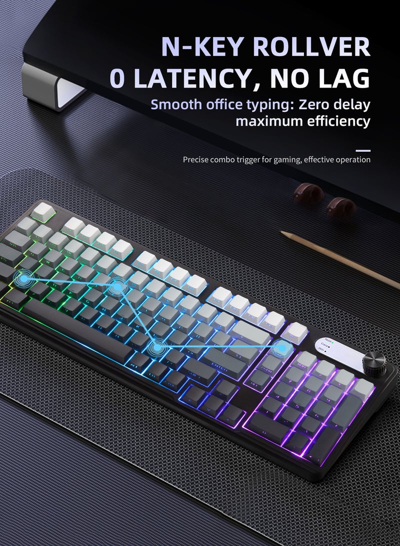 UCHUANG 98-Key Membrane Keyboard Compact 98-key layout, side-engraved, waterproof and splash-proof + RGB Dazzling Colour backlighting, single-key control of light effects, multimedia shortcuts + numeric keys, PBT keycaps, wired, gaming office keyboard (white and black)  - Image 5