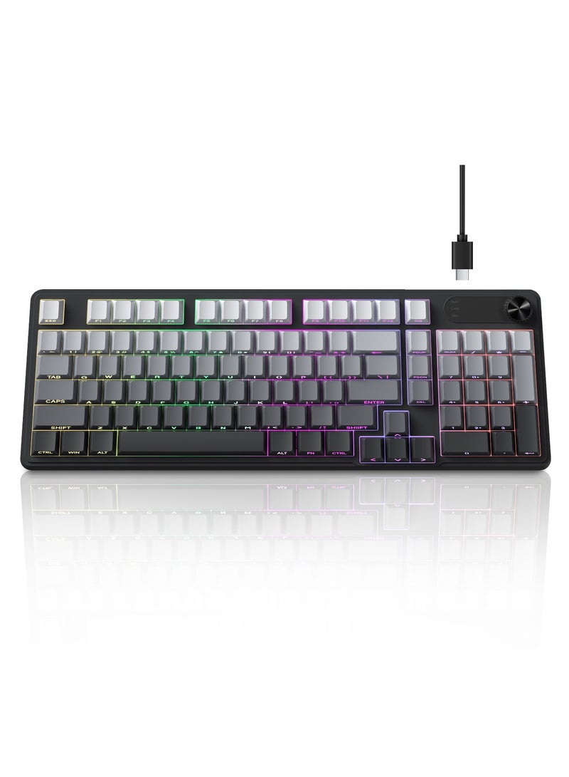 UCHUANG 98-Key Membrane Keyboard Compact 98-key layout, side-engraved, waterproof and splash-proof + RGB Dazzling Colour backlighting, single-key control of light effects, multimedia shortcuts + numeric keys, PBT keycaps, wired, gaming office keyboard (white and black)  - Image 1