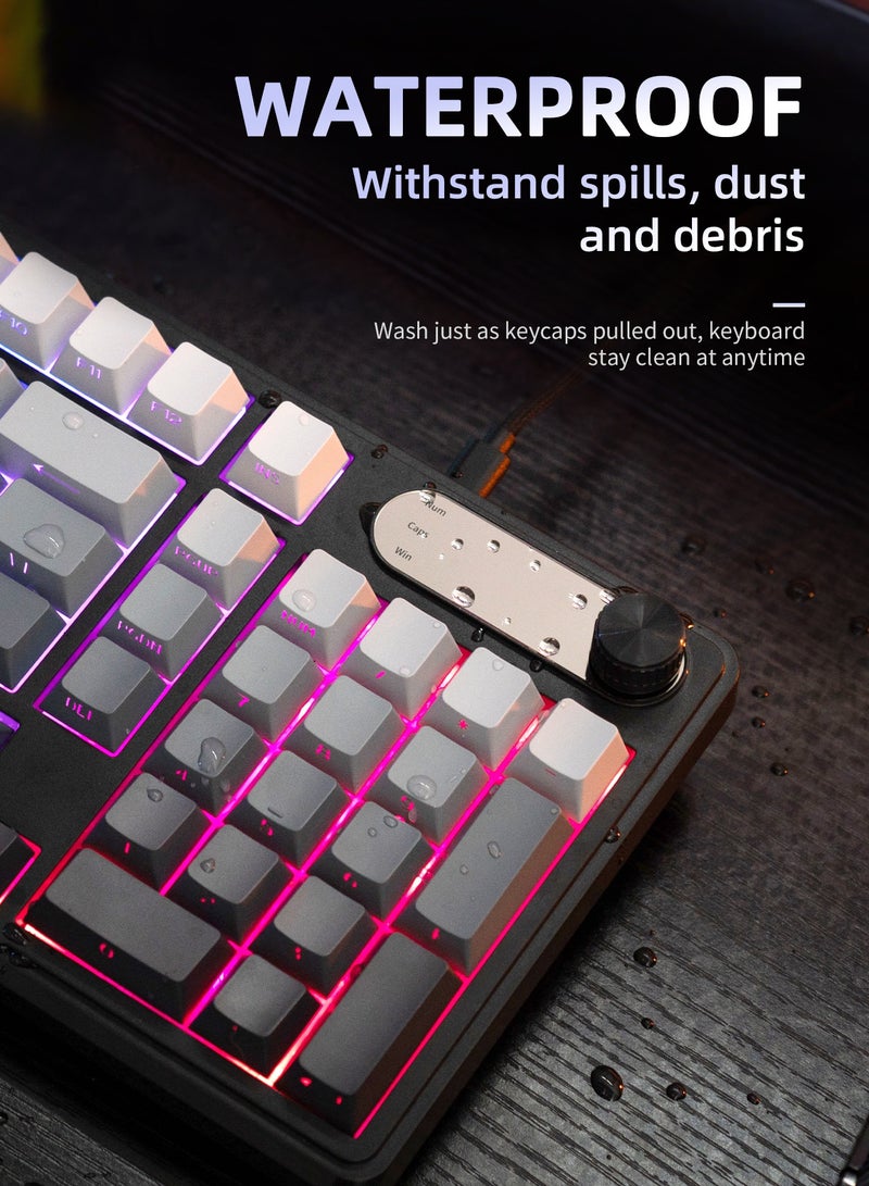 UCHUANG 98-Key Membrane Keyboard Compact 98-key layout, side-engraved, waterproof and splash-proof + RGB Dazzling Colour backlighting, single-key control of light effects, multimedia shortcuts + numeric keys, PBT keycaps, wired, gaming office keyboard (white and black)  - Image 4