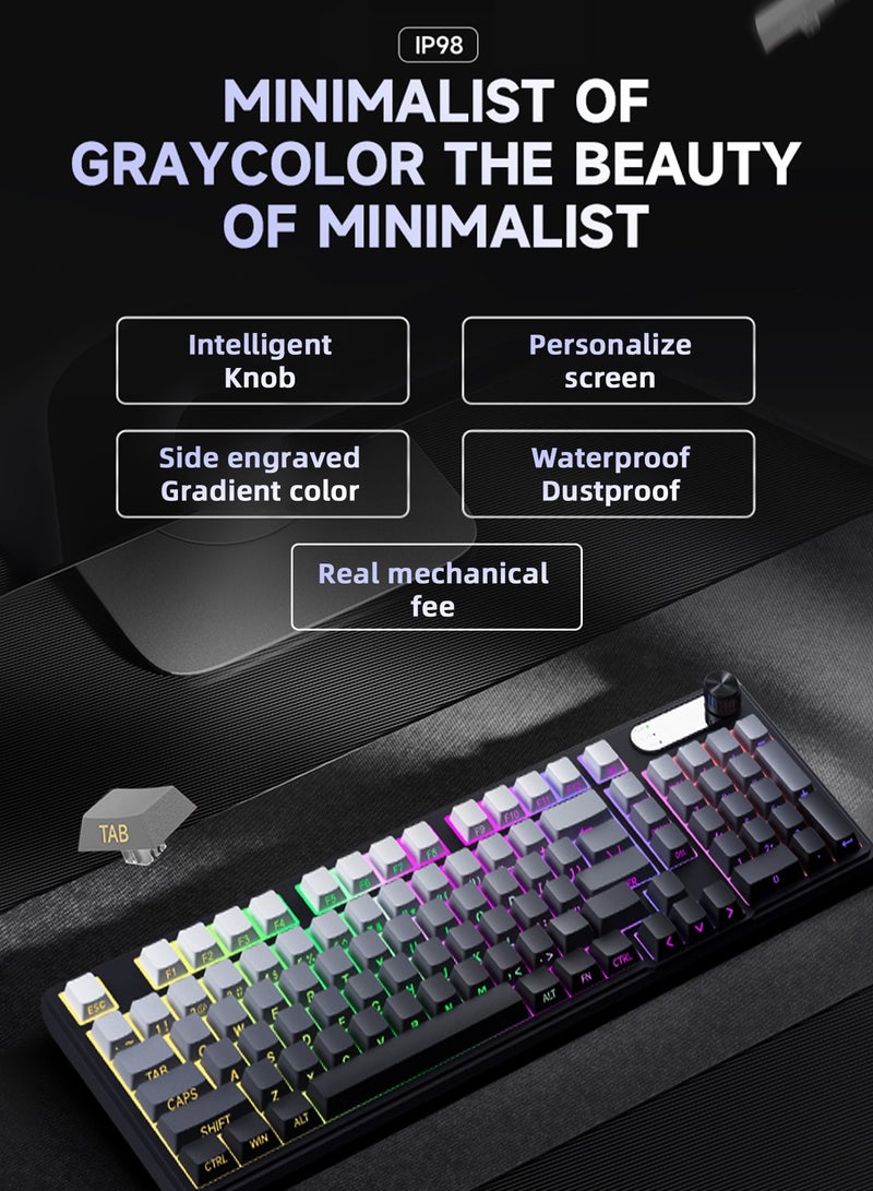UCHUANG 98-Key Membrane Keyboard Compact 98-key layout, side-engraved, waterproof and splash-proof + RGB Dazzling Colour backlighting, single-key control of light effects, multimedia shortcuts + numeric keys, PBT keycaps, wired, gaming office keyboard (white and black)  - Image 2