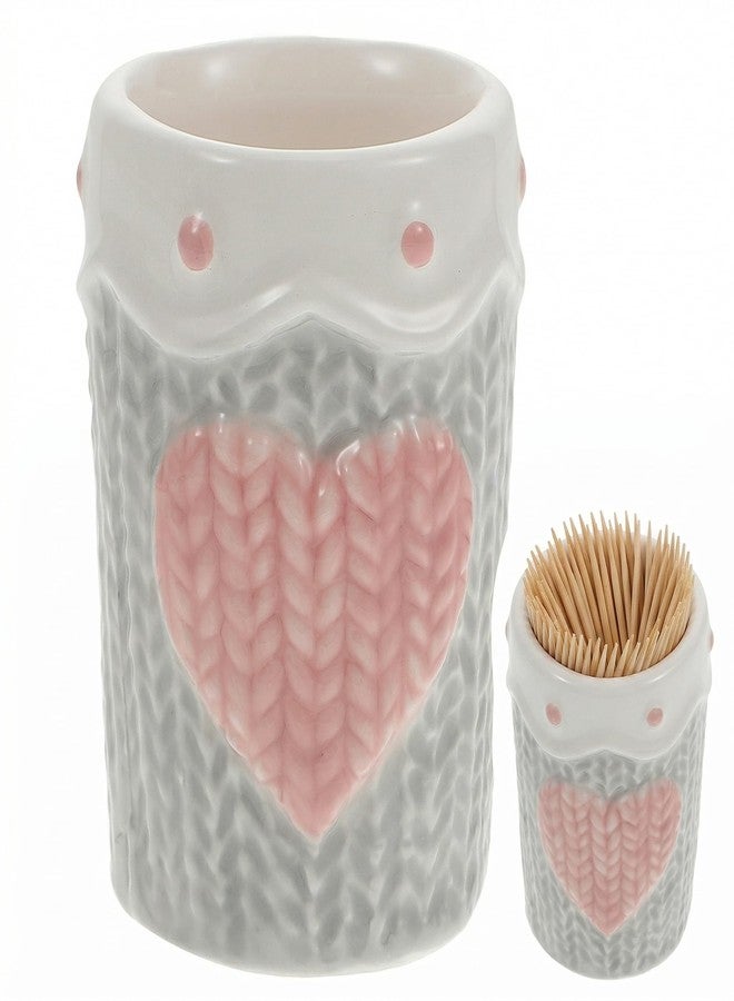 MUCKLILY Ceramic Toothpick Holder Heart Design Embossed Toothpick Jar for Kitchen Home Table Decor Compact and Stylish 1.57X1.57X2.36 Inch - Image 1