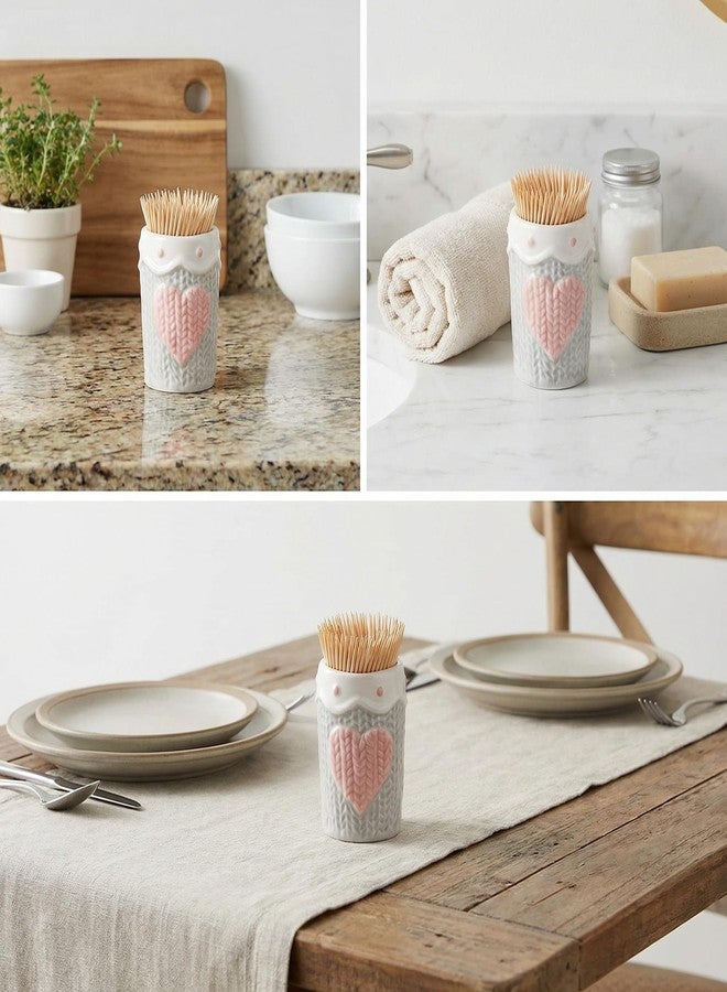 MUCKLILY Ceramic Toothpick Holder Heart Design Embossed Toothpick Jar for Kitchen Home Table Decor Compact and Stylish 1.57X1.57X2.36 Inch - Image 4