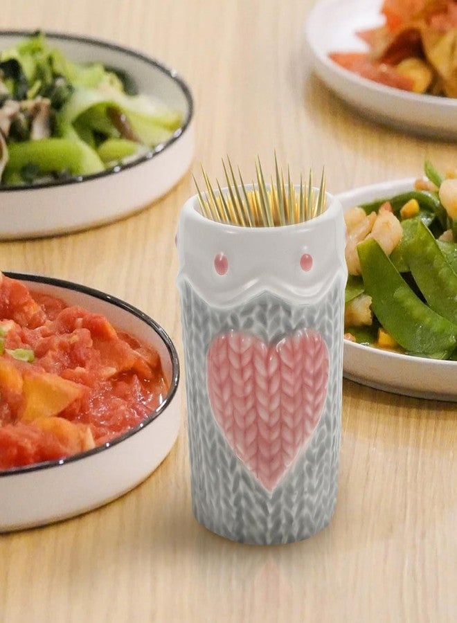 MUCKLILY Ceramic Toothpick Holder Heart Design Embossed Toothpick Jar for Kitchen Home Table Decor Compact and Stylish 1.57X1.57X2.36 Inch - Image 5