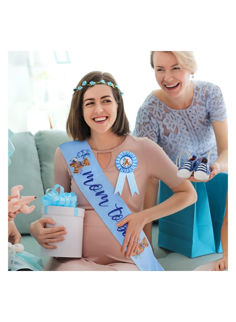 SOLARAE Bear Theme Mom to Be Sash, Baby Shower Dad to Be Pin and Flower Crown Headband for Gender Reveals Party Baby Shower Party Favors Decorations for Boys and Girls Pregnancy Props Keepsake - Image 2