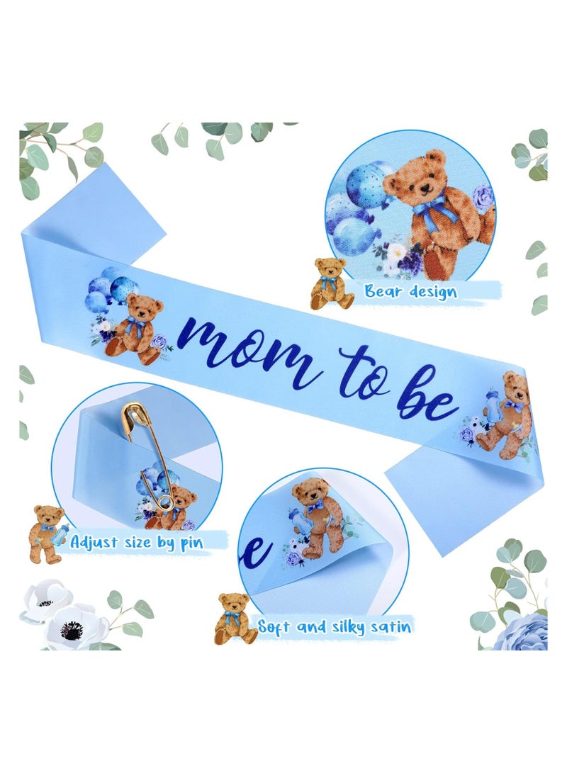 SOLARAE Bear Theme Mom to Be Sash, Baby Shower Dad to Be Pin and Flower Crown Headband for Gender Reveals Party Baby Shower Party Favors Decorations for Boys and Girls Pregnancy Props Keepsake - Image 5