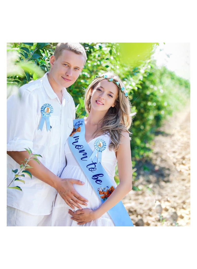 SOLARAE Bear Theme Mom to Be Sash, Baby Shower Dad to Be Pin and Flower Crown Headband for Gender Reveals Party Baby Shower Party Favors Decorations for Boys and Girls Pregnancy Props Keepsake - Image 4