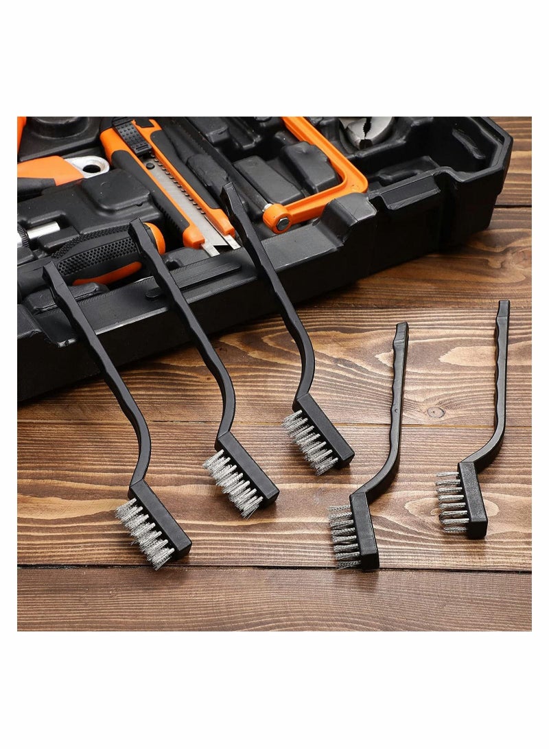 Excefore Mini Wire Brush Set, 15 Pcs Stainless Steel Brush Plastic Handles Wire Bristle Scratch Brush Set with Curved Handle for Cleaning Welding Slag and Rust - Image 4