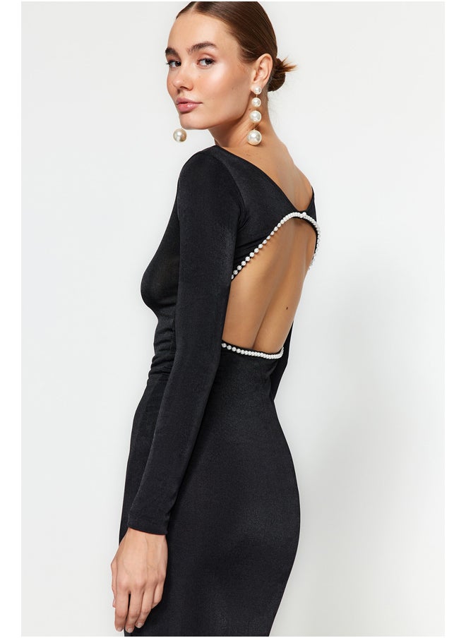 trendyol - Black Fitted Evening Dress with Accessories TPRAW24EL00023. - Image 1