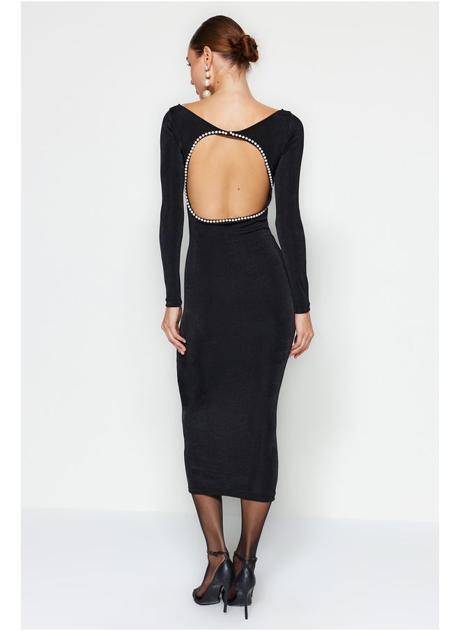trendyol - Black Fitted Evening Dress with Accessories TPRAW24EL00023. - Image 1