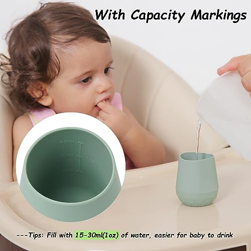 Seposeve Silicone Baby Cups for 6-12 Months, 12-24 Months, Pack of 2 Tiny Open Training Silicone Cup for Toddler, Baby Mouth-Like Design, with Capacity Markings, Green Blue - Image 5