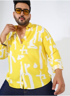 Instafab Plus Men's Lemon Yellow Abstract Print Shirt  - Image 1