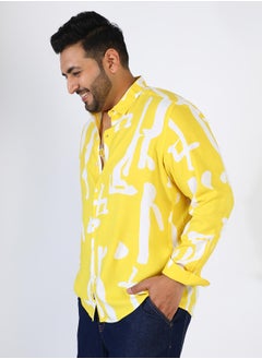 Instafab Plus Men's Lemon Yellow Abstract Print Shirt  - Image 3