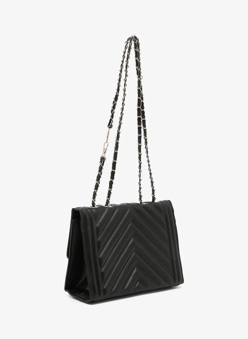 Ella Black Quilted Crossbody With Silver Accent