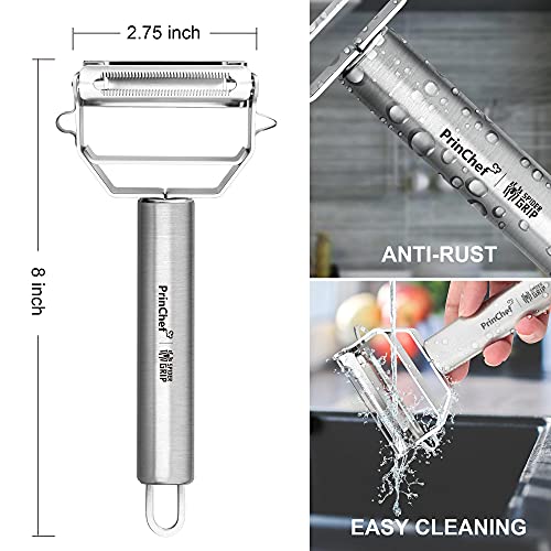PrinChef Vegetable Peeler, 3 in 1 Versatile Y Potato Peeler for Kitchen| Ultra Sharp Julienne Peeler with Anti-Slip Handle | Stainless Steel No-Rust Veggie Peeler, Heavy Duty - Image 2