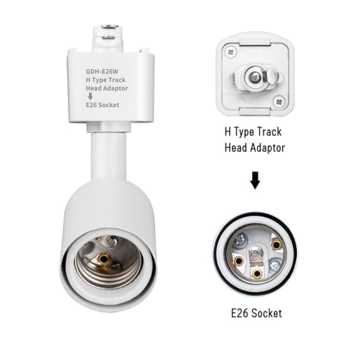 mirrea H Type Track Lighting Head to E26 Medium Screw Base Adapter Light Direction Adjustable Pack of 3 (White) - Image 3