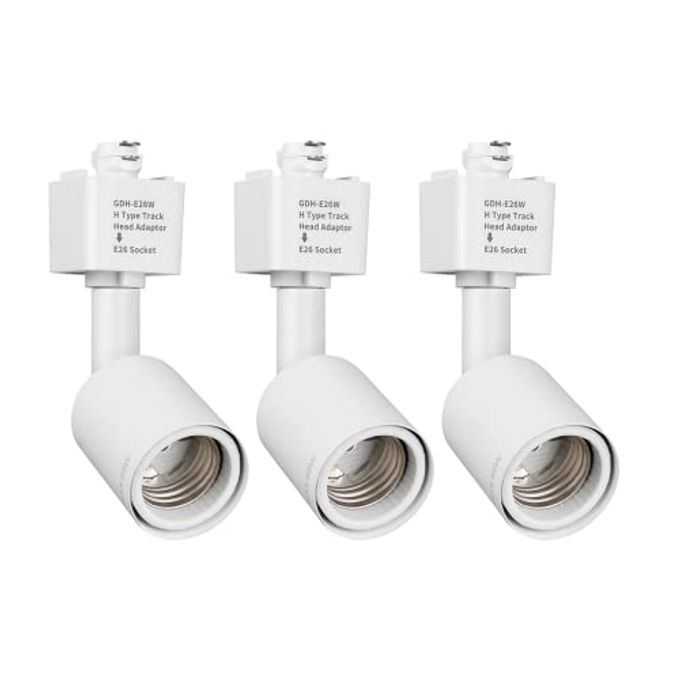 mirrea H Type Track Lighting Head to E26 Medium Screw Base Adapter Light Direction Adjustable Pack of 3 (White) - Image 1