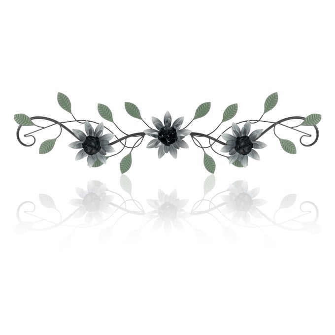 METAL WALL ART MODERN MINIMALIST METAL FLOWERS INDOOR DECOR HORIZONTAL WALL ART IRON ARTWORKFOR OVER DOORBEDROOMLIVING ROOMKITCHENOFFICEL SCROLL DECORBLACK