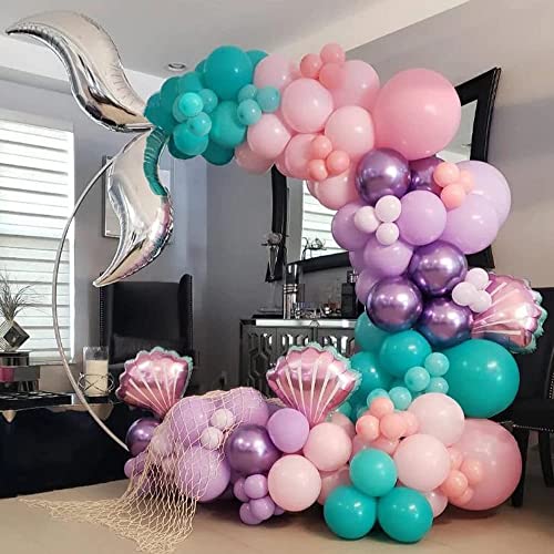 UAEYW 119Pcs Mermaid Balloon Garland Kit Mermaid Tail Arch Party Decorations with Pink Purple Blue Balloons for Girls Under The Sea Birthday Party - Image 1
