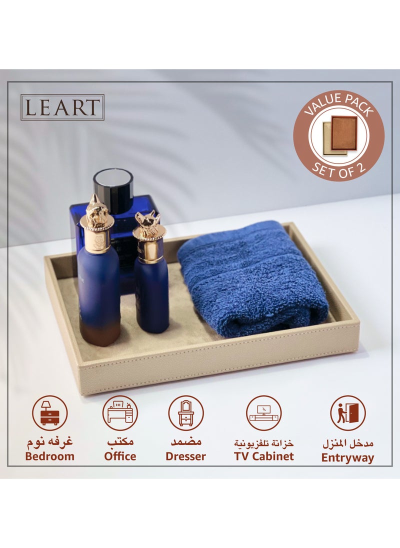 لي آرت صينية جلدية للرجال والنساء – منظم صواني جلدية | صينية تنظيم بجانب السرير، وطاولة بجانب السرير، وطاولة مكتب | صينية Catchall (كريمي وبني)  - Image 3