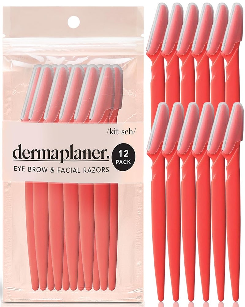 Kitsch Dermaplaning Tool - Face Razors for Women and Men, Eyebrow Trimmer and Face Shaver, Facial Hair Removal, Facial Razors for Women and Men, Dermaplane Razor - 12pc, Coral