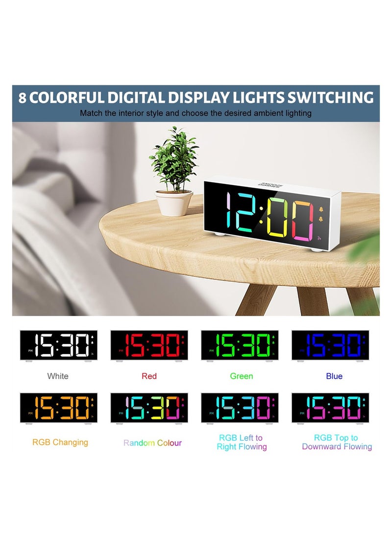 Excefore - Colorful Digital Alarm Clock, Alarm Clocks with Large LED Display, 8 RGB Colorful Alarm Clocks Bedside with Dual Alarm Mains Powered & Snooze, Voice Control, 12/24Hr for Kids Teens - Image 1