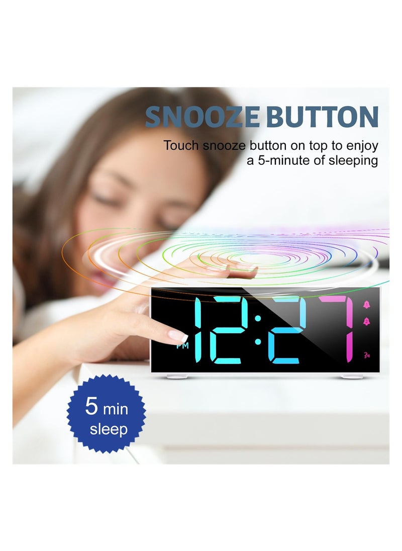 Excefore - Colorful Digital Alarm Clock, Alarm Clocks with Large LED Display, 8 RGB Colorful Alarm Clocks Bedside with Dual Alarm Mains Powered & Snooze, Voice Control, 12/24Hr for Kids Teens - Image 1