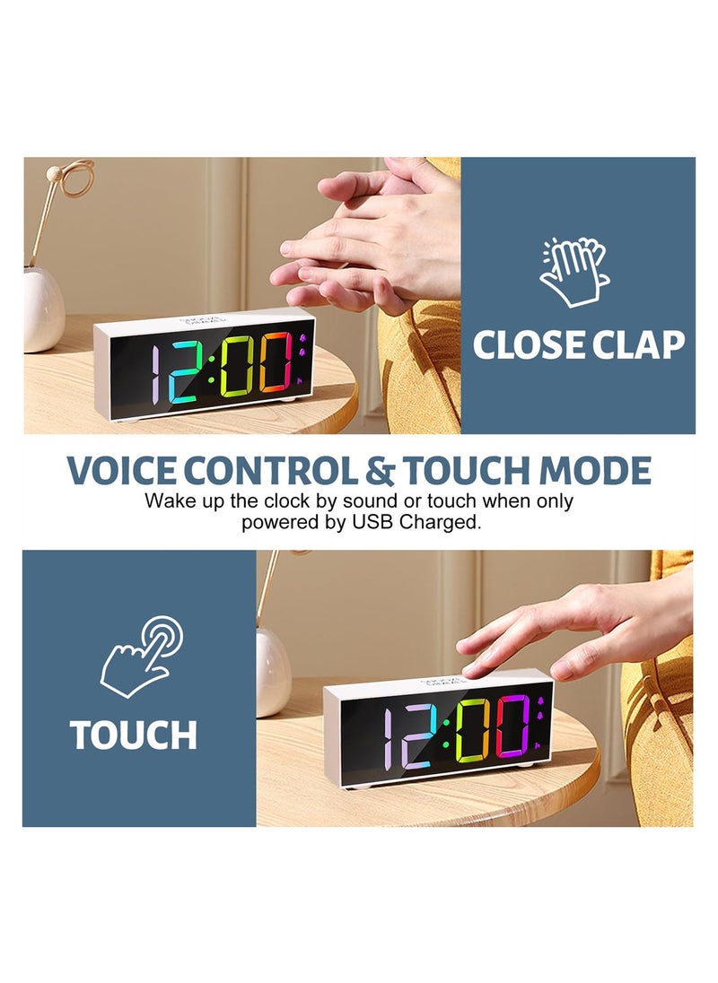 Excefore - Colorful Digital Alarm Clock, Alarm Clocks with Large LED Display, 8 RGB Colorful Alarm Clocks Bedside with Dual Alarm Mains Powered & Snooze, Voice Control, 12/24Hr for Kids Teens - Image 1