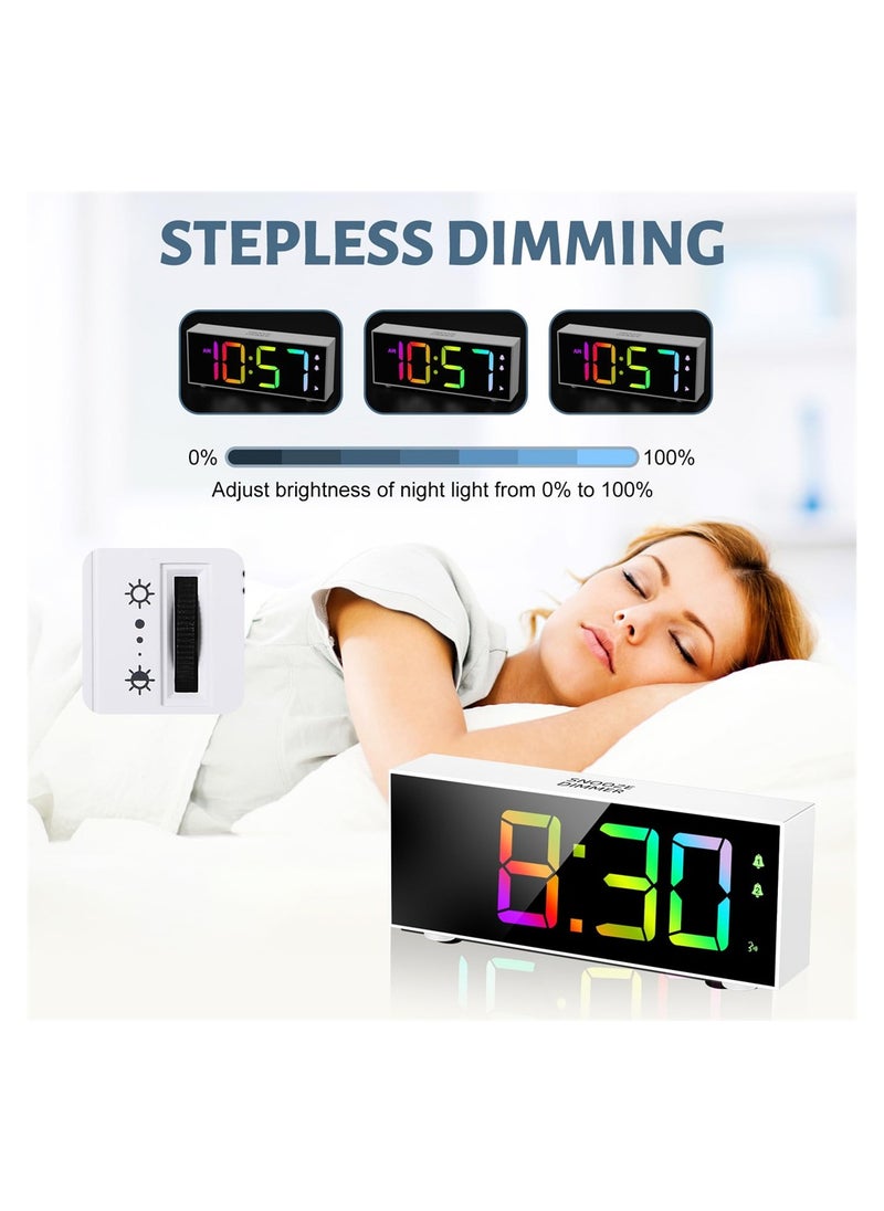 Excefore - Colorful Digital Alarm Clock, Alarm Clocks with Large LED Display, 8 RGB Colorful Alarm Clocks Bedside with Dual Alarm Mains Powered & Snooze, Voice Control, 12/24Hr for Kids Teens - Image 1