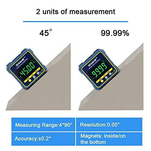 SHAHE Digital Angle Gauge Magnetic Protractor Inclinometer Level Angle Finder Angle Cube Level Box with Magnetic Base and Backlight - Image 3