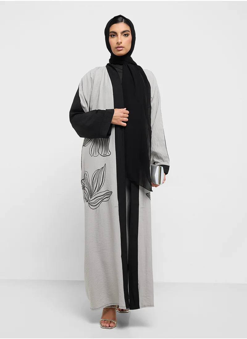 hayas closet Floral Embroidery V-Neck Abaya