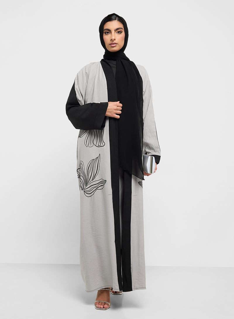 hayas closet Floral Embroidery V-Neck Abaya  - Image 1