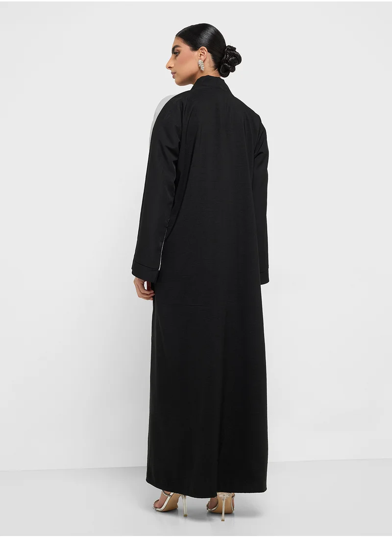hayas closet Floral Embroidery V-Neck Abaya