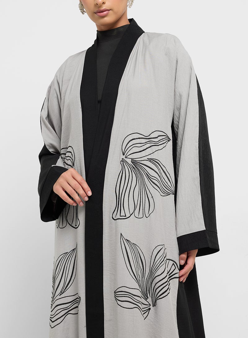hayas closet Floral Embroidery V-Neck Abaya  - Image 3