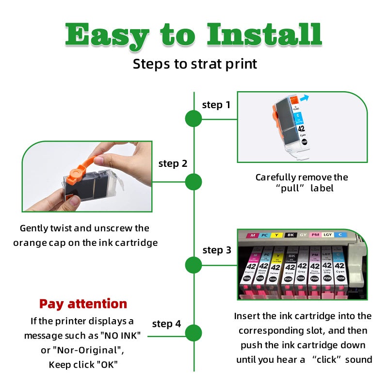 GREENARK 8 Pack Compatible CLI-42 CLI42 Multipack Ink Tanks Ink cartridges for Canon Pixma Pro-100 Pro100 Printers - Image 3