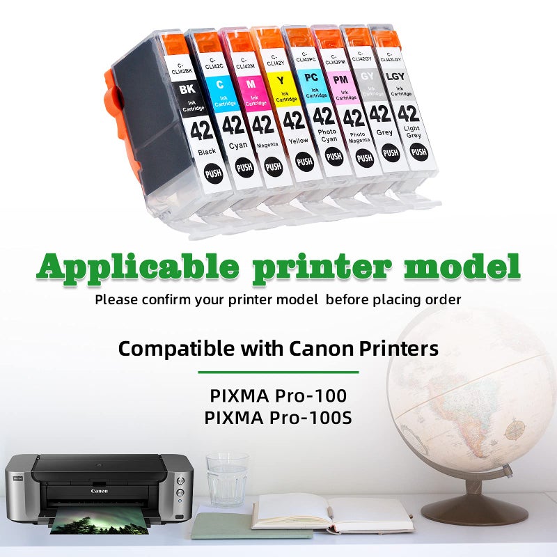 GREENARK 8 Pack Compatible CLI-42 CLI42 Multipack Ink Tanks Ink cartridges for Canon Pixma Pro-100 Pro100 Printers - Image 2