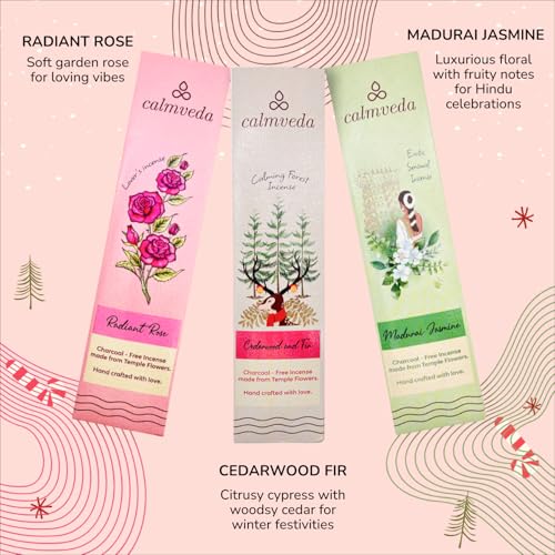 Calmveda Happy Home Incense Sticks Multipack- (5 Variants) Charcoal Free, Made from Upcycled Flowers | Insense Cozy Warm Sticks Like Vanilla Cake, Balsam Cedar, Rose & Cinnamon | Perfect Incense Gift Set - Image 4