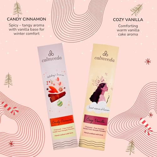 Calmveda Happy Home Incense Sticks Multipack- (5 Variants) Charcoal Free, Made from Upcycled Flowers | Insense Cozy Warm Sticks Like Vanilla Cake, Balsam Cedar, Rose & Cinnamon | Perfect Incense Gift Set - Image 5